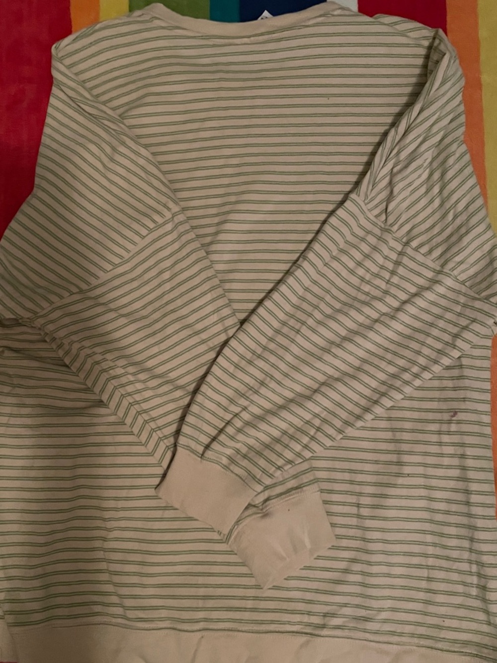 ZYIA Striped Crew Tee in Cream and Sage-like new condition